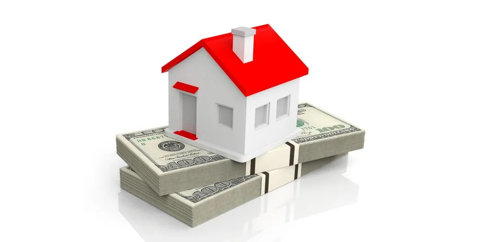 Money dollar100 stack house white background Illustrazione stock
