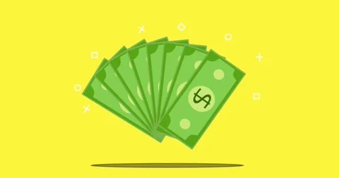 Money dollars spread in uniform order Cartoon yellow background Stock Footage 266756062