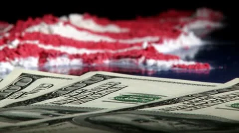 Money, dollars, US map and flag, pan left. 動画素材 8853930