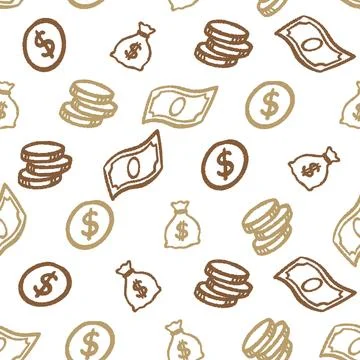 Money Doodle Seamless Pattern. Vector seamless pattern illustration Stock Illustration