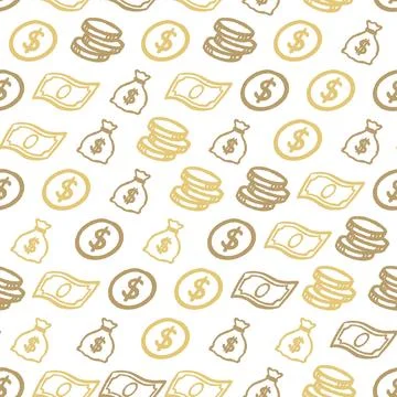 Money Elements Dithered Seamless Pattern. Vector seamless pattern illustratio Stock Illustration