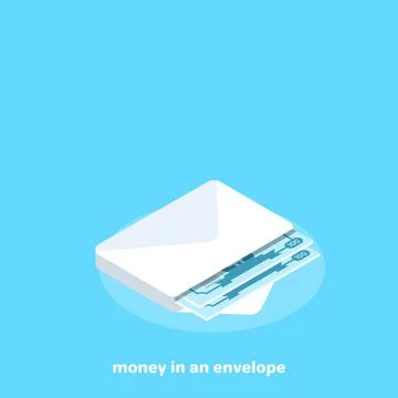 Money in an envelope on a blue background, isometric image Stock Illustration