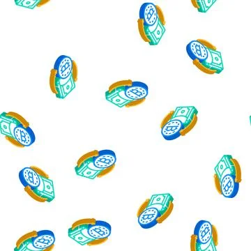 Money exchange cryptocurrency globalization isometric icon seamless pattern Stock Illustration