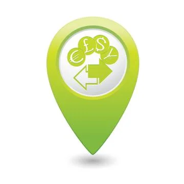 Money exchange icon green map pointer Stock Illustration