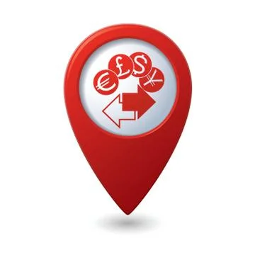 Money exchange icon red map pointer Stock Illustration