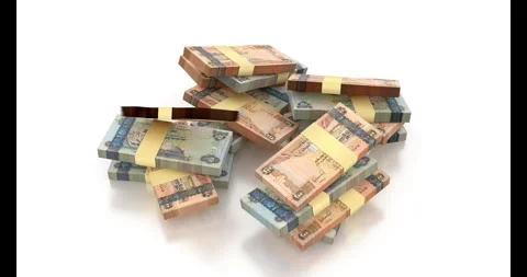 Money Falling Bundles of UAE Dirhams 200 and 500 Notes 3D Render 스톡 동영상 289059636