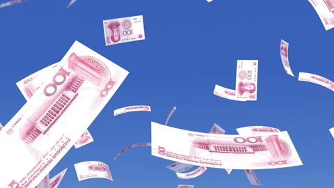 Money Falling CNY Large B from blue sky Vidéo 203557990
