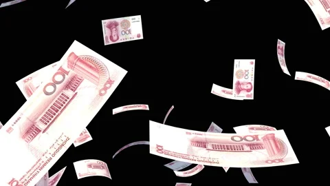 Money Falling CNY Large b in Black Stock-Footage 203558171