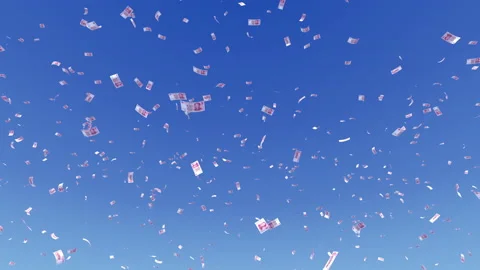 Money Falling CNY Small A from blue sky 库存影片 203690056