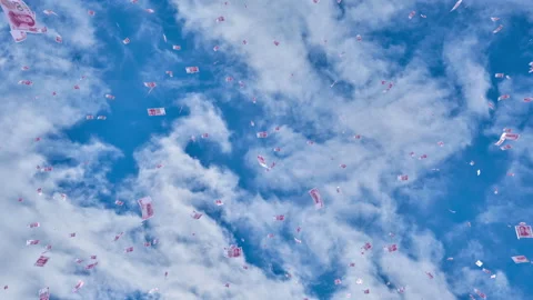 Money Falling CNY Small C from cloud sky 库存影片 203695677