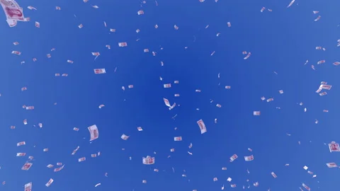 Money Falling CNY Small C from blue sky 库存影片 203695776
