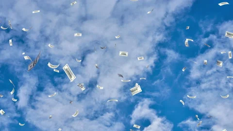 Money Falling Dollar Small B from cloud sky 库存影片 203424847