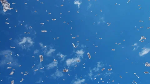 Money Falling Dollar Small C from cloud sky 库存影片 203428595