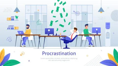 Money Falling down on Man at Workplace Vector. Illustrazione stock