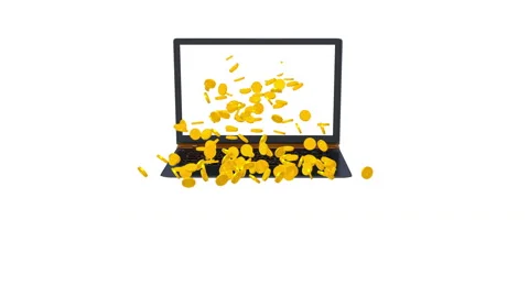 Money is falling  from laptop Stock Footage 104924420