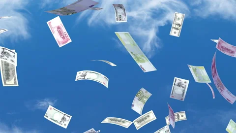 Money Falling Mix Large B from cloud sky 库存影片 203449781