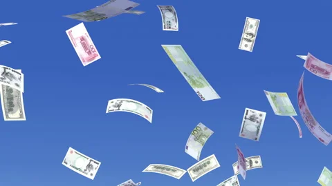 Money Falling Mix Large B from blue sky 库存影片 203449916