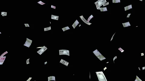 Money Falling Mix Large c in Black Stock Footage 203537315