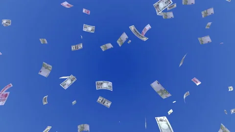 Money Falling Mix Large C from blue sky 库存影片 203537856