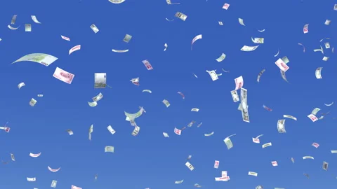 Money Falling Mix Small B from blue sky 库存影片 203543407