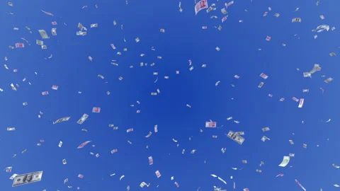 Money Falling Mix Small C from blue sky Stock Footage 203543199