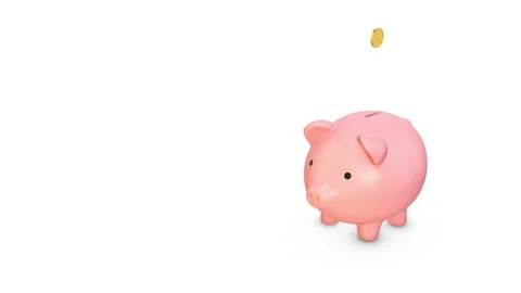 Money falling into piggy bank making it to grow bigger. Money saving concept. Stock Footage