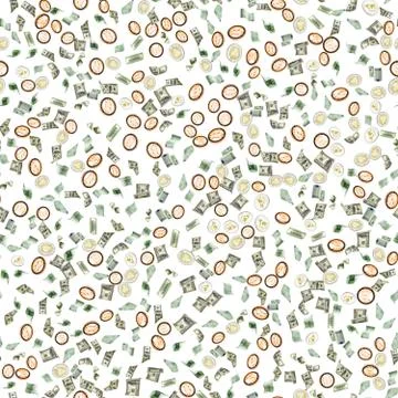 Money falling seamless pattern background. American, Euro Banknote cash. Bitc Stock Photos