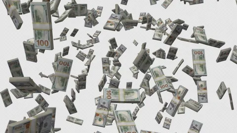 Money Falling US Dollars With Alpha Channel Video stock 345656929