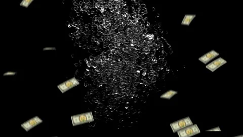 Money falling with water splash effect Stock Footage 340613326