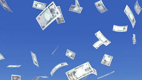 Money Falling Yen Large B from blue sky 库存影片 203547528
