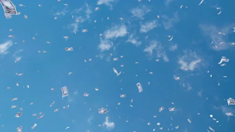 Money Falling Yen Small C from cloud sky 库存影片 203553722