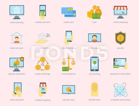 Money finanse banking safety icons business currency card deposit payment vector Stock Illustration