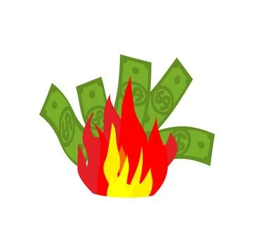 Money is on fire. burning dollars. Vector illustration Illustrazione stock
