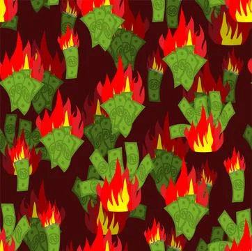 Money is on fire pattern seamless. burning dollars background. Vector texture Stock Illustration