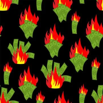 Money is on fire pattern seamless. burning dollars background. Vector texture Stock Illustration