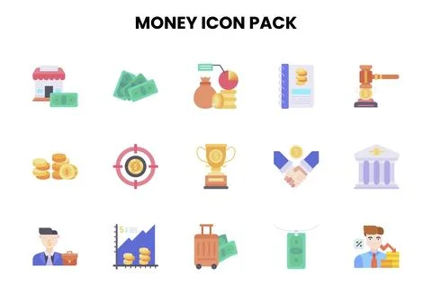 Money Flat Bundle Icons Pack Stock Illustration