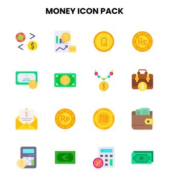 Money Flat Vector Icons Pack Stock Illustration