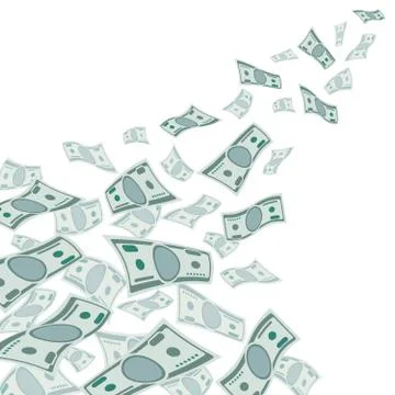 Money flow, falling dollars currency isolated on white vector illustration Stock Illustration