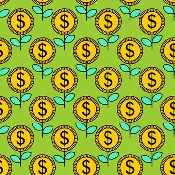 Money flower pattern seamless. Dollar sprout background. Grow wealth. Coin Fi Illustrazione stock