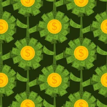 Money flower pattern seamless. Dollar plant background. Financial sprout co.. Stock Illustration