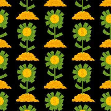 Money flower pattern seamless. Dollar plant background. Financial sprout co.. Stock Illustration