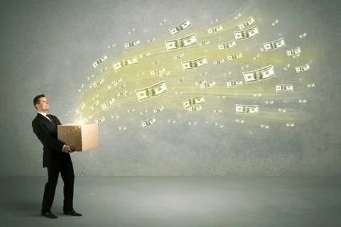 Money flying from box concept Stock Photos