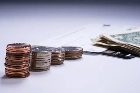 Money - Forms Of Payment On A Light Gradient Background 스톡 사진