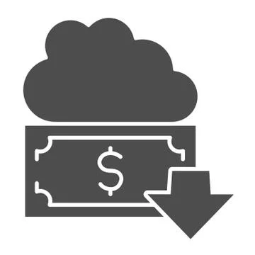Money fund solid icon. Cloud, dollar with down arrow, withdraw all funds symbol Stock Illustration