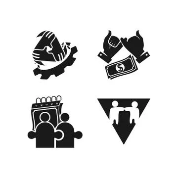 Money gear calendar Commitment Teamwork Together Black Logo Stock Illustration