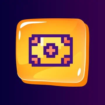 Money glossy ui button with pixelated color icon Stock Illustration