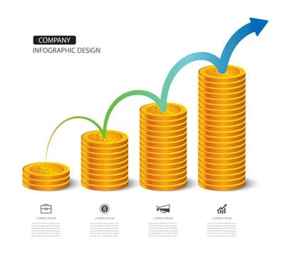 Money growth gold coin stack arrow upward financial investment business inf.. Stock Illustration