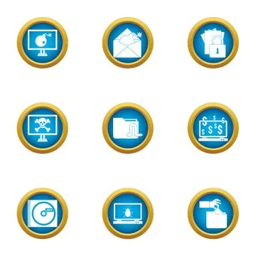 Money hacking icons set, flat style Stock Illustration