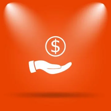 Money in hand icon. Internet button on orange background.. Stock Illustration