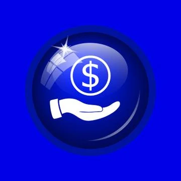 Money in hand icon. Internet button on blue background. . Stock Illustration